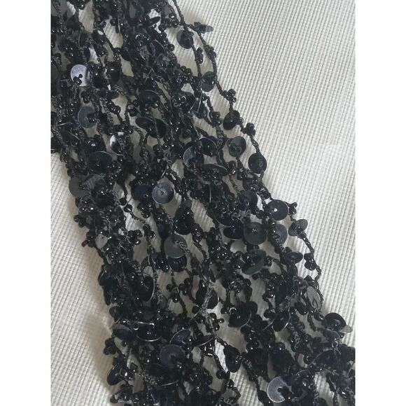Black Sequins and Seed Beaded Adjustable Multi Strand Layered Statement Necklace - Picture 4 of 10